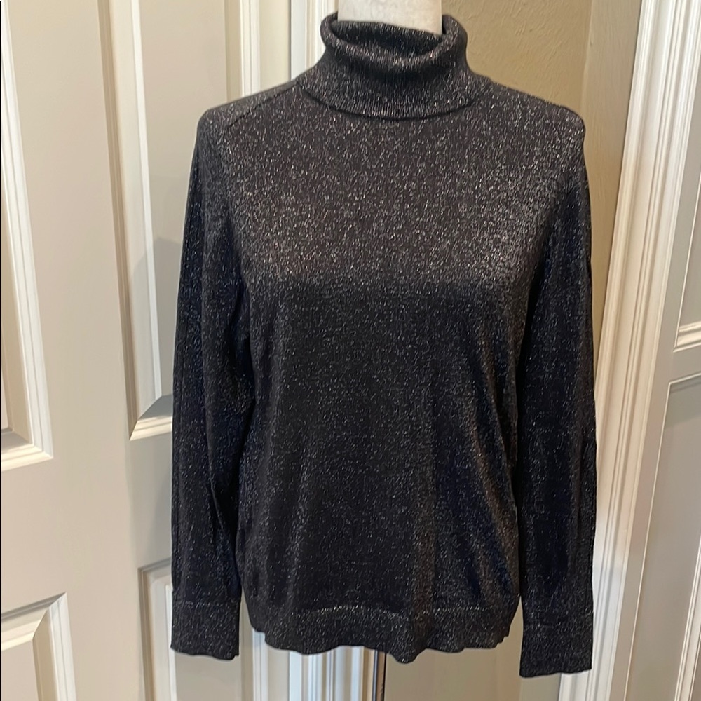 Ann Taylor Women's Black Shimmer Turtleneck Sweater L